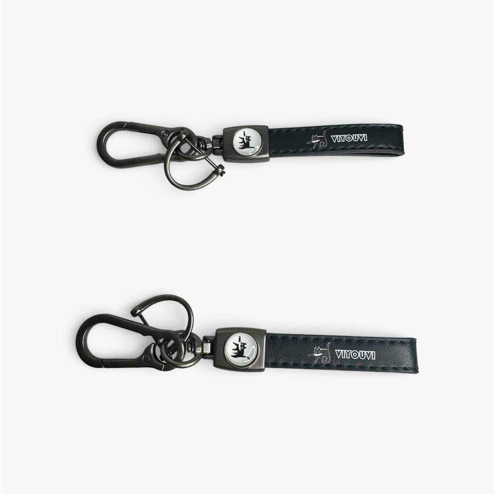 2x VIYUV Leather Wrist Keychain Strap Cat Logo w/ Carabiner Black